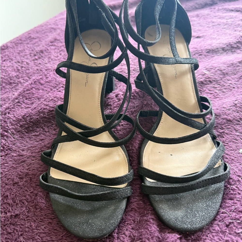 Black Glitter Strappy Women's Sandals
